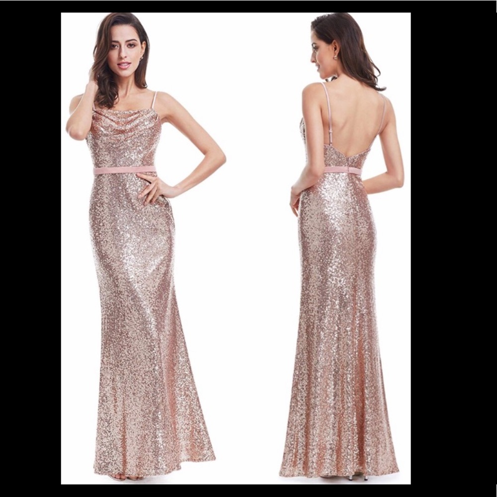 Rose gold sequence Wedding bridesmaids dress